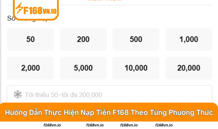 F168 hỗ trợ đa phương thức nạp tiền dành cho người chơi