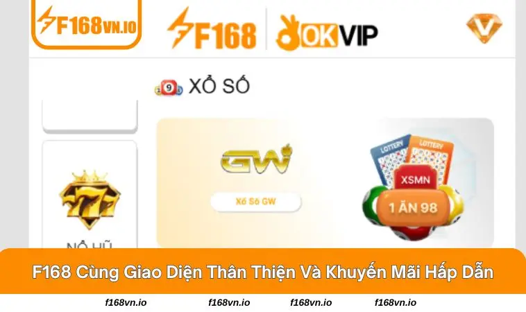 Điện thoại mô phỏng giao diện ứng dụng xổ số tại F168